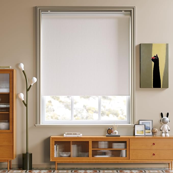 Cordless Roller Shades Blackout Blinds for Windows Room Darkening Rolled Up Shades with Spring System, UV Protection Window Shades Door Blinds for Home and Office (White, 27" W x 72" H)