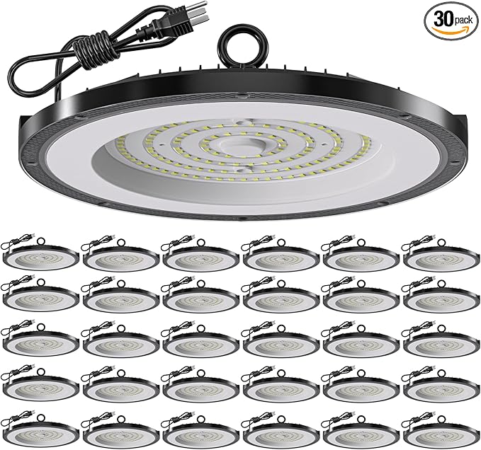 AIKVSXER 200W LED High Bay Light 30000LM UFO Shop Light 6000K Daylight IP65 Waterproof for Warehouse Garage Barn Factory Workshop 5FT Cord with US Plug 30 Pack