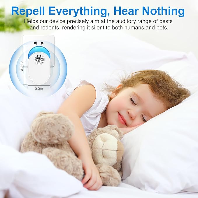 Upgraded Ultrasonic Repeller, Indoor Ultrasonic Repellent for Roach, Rodent, Mouse, Bugs, Ant, Mosquito, Mice, Spider, Electronic Plug in Pest Control (8)