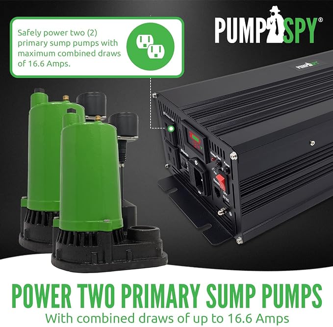 PumpSpy 2000W Sump Pump Battery Backup System, Safe Back Up System for Emergency and Power Outage, Superior Home Silent Sump Pump Backup Power Supply with Intelligent Cooling