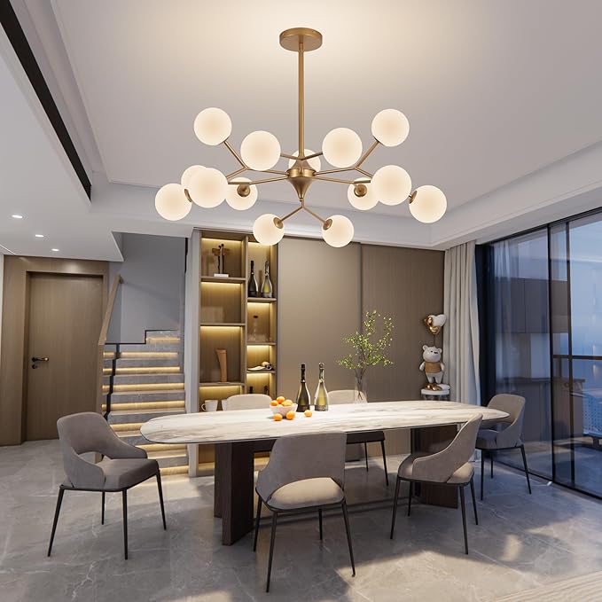 COCOSTAR Reddish Sand Gold Dining Room Chandelier, 15 Lights Modern Sputnik Chandelier for Kitchen Island Living Room Bedroom, Ceiling Light Fixture Over Table, G9 Base