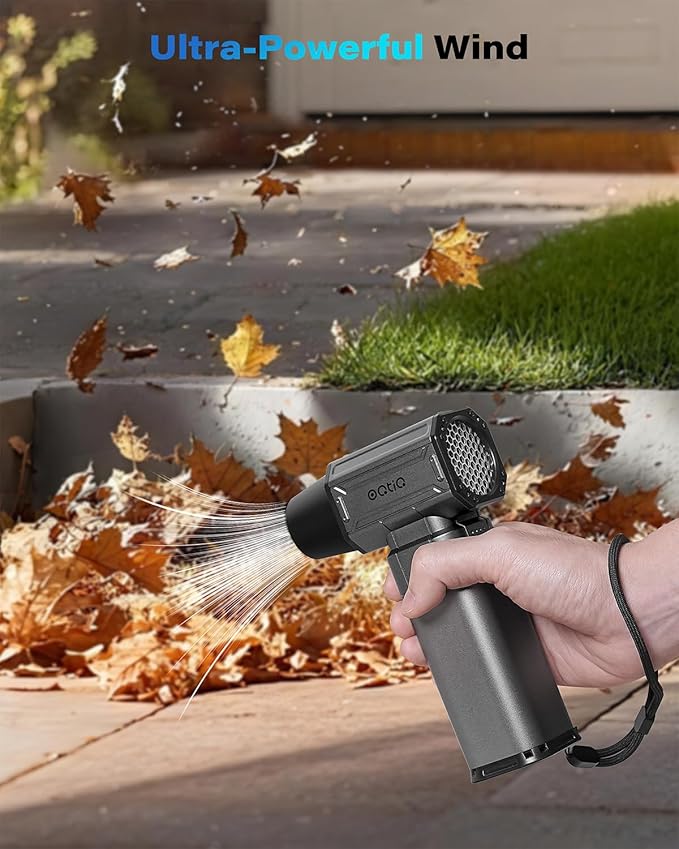OQTIQ Electric Air Duster-Upgrade 40mm Big Motor, Compressed Air Duster with 450g Wind Pressure, 4-Gear Adjustable Cordless Air Blower for Pc, Keyboard, Car, Home Clean and Outdoor