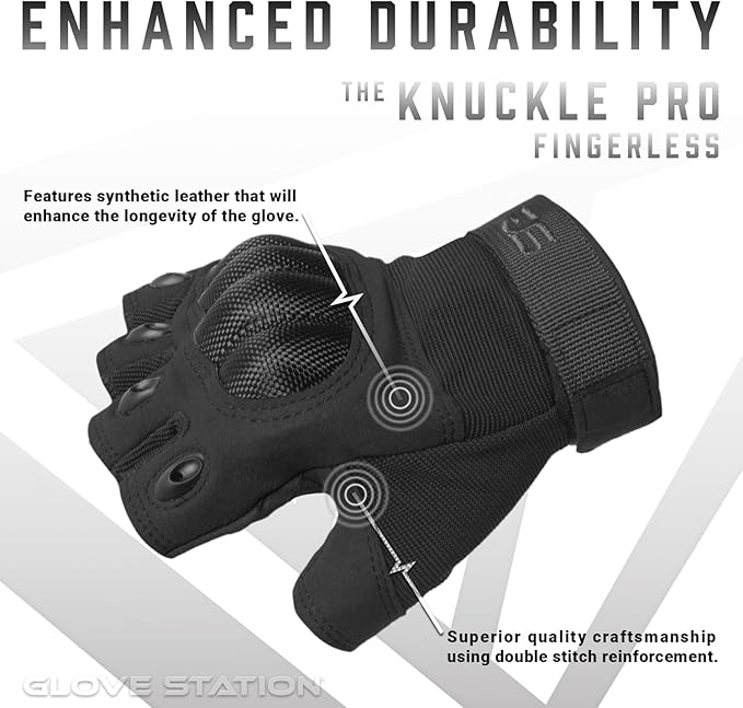 Glove Station- Fingerless Knuckle Tactical Gloves for Men - Motorcycle Gloves for Tactical Shooting, Airsoft, Hunting, Police Work and Hiking
