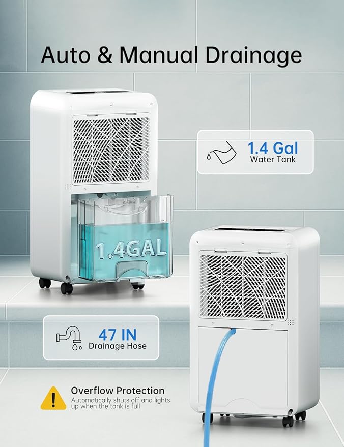 HUMSURE 4500 Sq. Ft 80 Pints Dehumidifier Equipped With Drainage Hose, Automatic Defrosting, for Basement, Home, Bathroom, Bedroom,24-Hour Timer Function