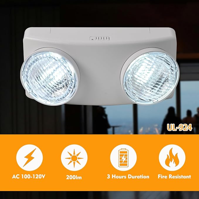 LED Emergency Light with 1.0 Meter Plug,LED Battery Backup Lighting Commercial Exit Light Fixtures for Business Home Office Night Power Failure Outage Safety UL-924 AC110V