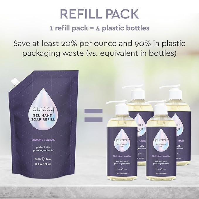 Puracy Organic Hand Soap, For the Professional Hand Washers We've All Become, Moisturizing Natural Gel Hand Wash Soap, Liquid Hand Soap Refills for Soft Skin (12 fl.oz, Lavender & Vanilla) 1-Pack
