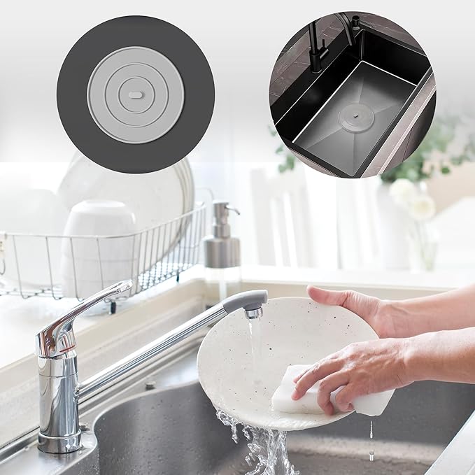 TJ POP Silicone Tub Stopper 6 Packs, Large Bathtub Stopper Drain Plug, Flat Suction Drain Cover for Kitchen, Drain Stopper Bathroom Accessories and Laundry, Gray
