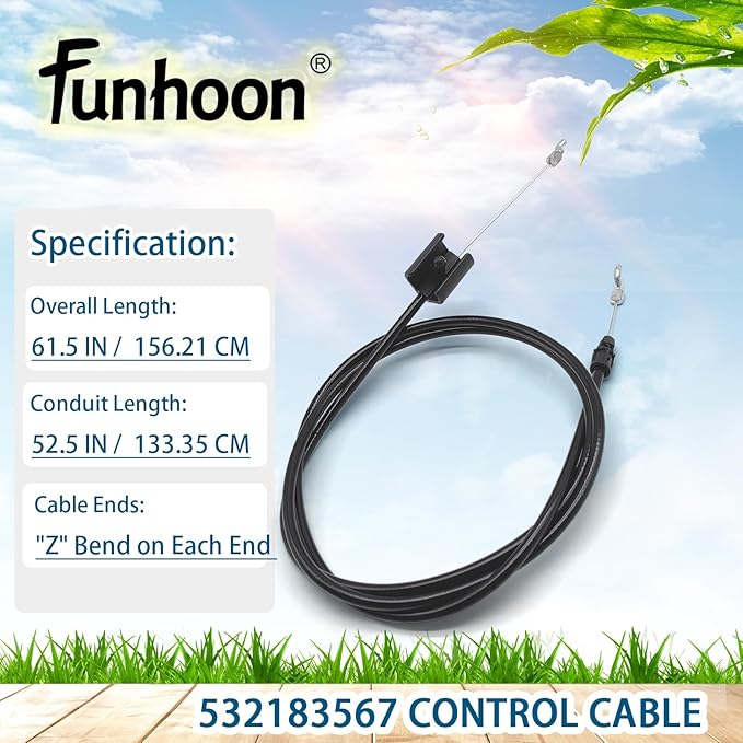 532183567 Engine Zone Control Cable for Craftsman Husqvarna Snapper Poulan Lawn Mowers 183567 Safety Control Cable Lawn Mower Control Cable Replacement 182755