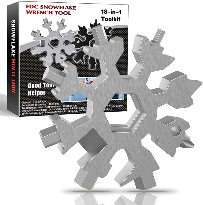 Gifts for Men, FODARSAI 18-in-1 Snowflake Multitool, Stocking Stuffers for Men, Cool Camping Tool Gadgets for Men, Unique Gifts for Dad, Husband, Boyfriend (Silver), FSM001
