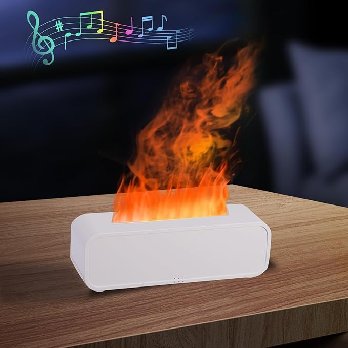 7Color Flame Diffuser, Bonfire Diffuser,Fireplace Diffuser 10.7"×3"×3.1" (White)