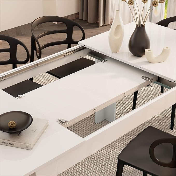 Mobili Fiver, Easy, Extendable Dining Table, 55.1(86.6) x35.4 in, High Gloss White, Made in Italy
