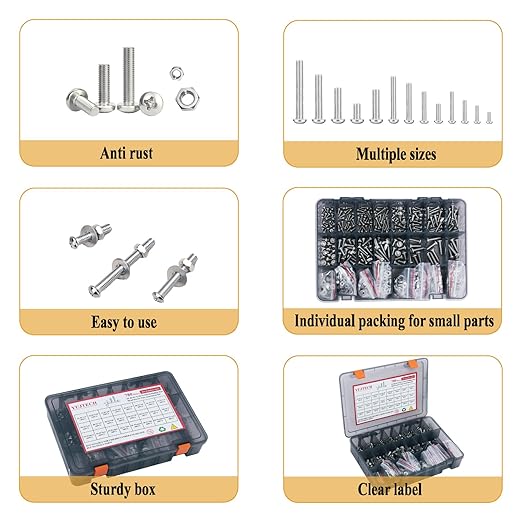 780Pcs Machine Screws Assortment Kit,#4-40#6-32#8-32#10-24 Stainless Steel Screws Set with Nuts Bolts and Flat Washers, for Electronics Furniture Automotive Repair & DIY Projects