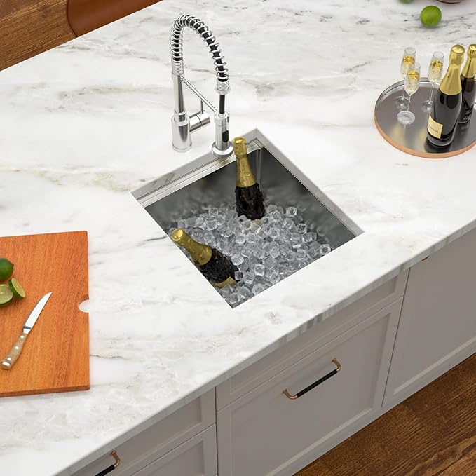 Dcolora 17 Inch Undermount Bar Sink Workstation Stainless Steel Kitchen Sink Bar Prep with Ledge Round Corner X Grooves 16 Gauge Single Bowl RV Camper DC-U7735