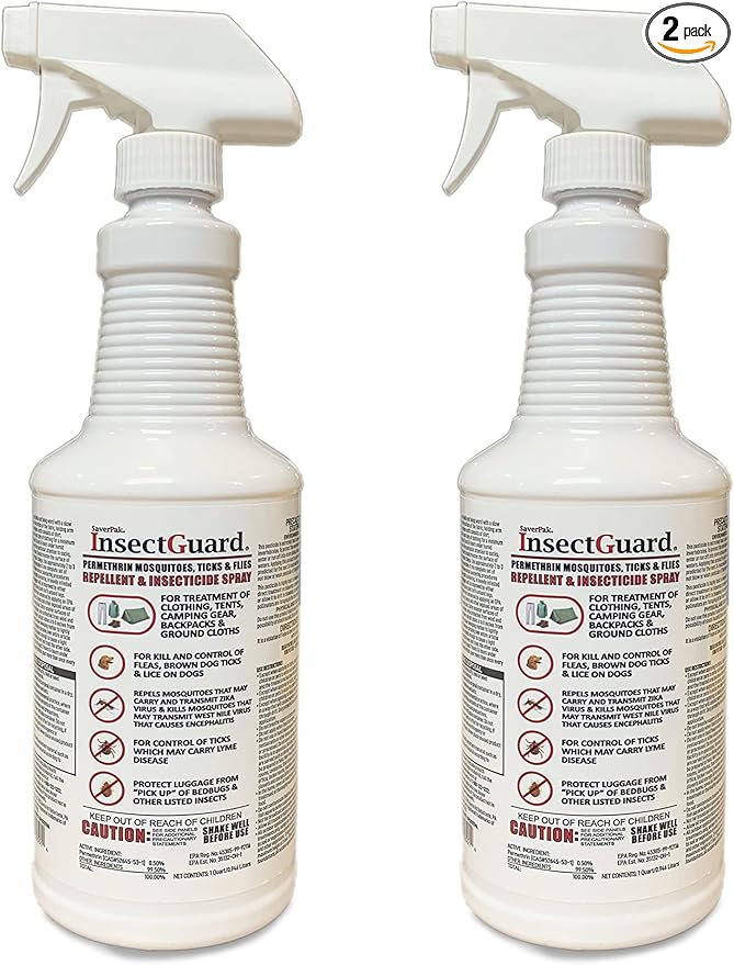 InsectGuard Permethrin Mosquitoes, Ticks and Flies Repellent & Insecticide Spray Quart (32oz) 2 Pack