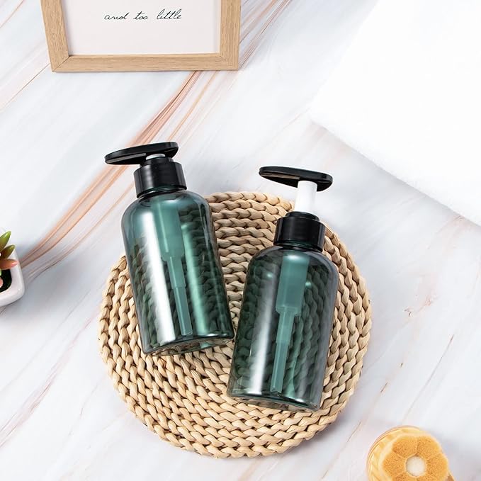 Yebeauty Empty Pump Bottle 10oz, 2 PCS Shampoo Bottles Dispenser with Pump Refillable Containers, 300ml Clear Blue