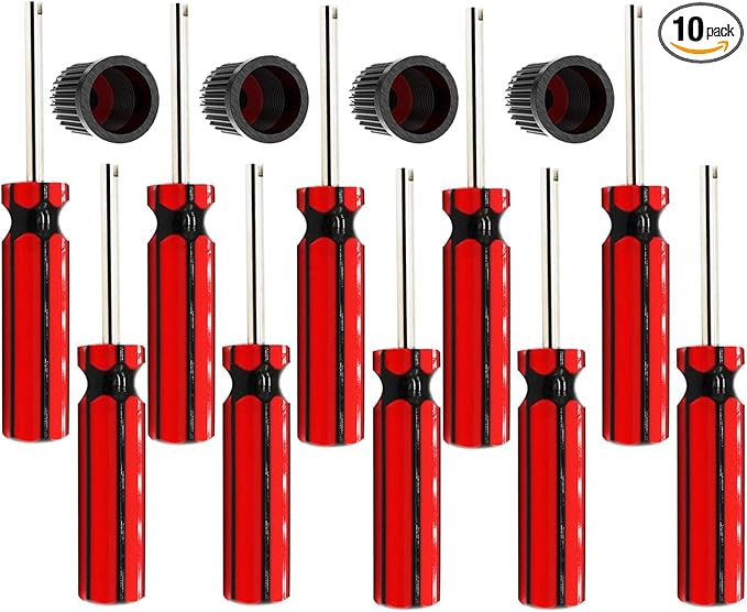10 Pcs 6523339 Valve Core Removal Tool w/4 Tire Valve dust Cap Automotive Car Motorcycle Truck Bike Screwdriver Valve Stem Core Remover Tire Repair Install Tool