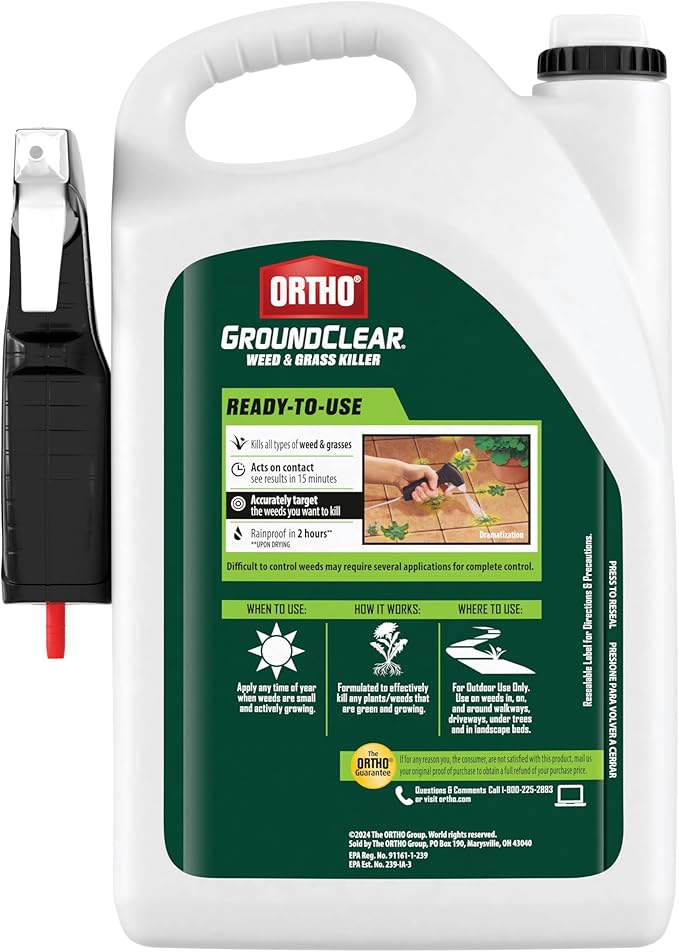 Ortho GroundClear Weed and Grass Killer with Comfort Wand, Kills Dandelions, Chickweed, Crabgrass, Moss and More in Patios and Landscapes, OMRI Listed, 1 gal.