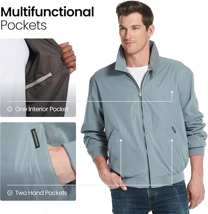 Weatherproof Men's Golf Jacket - Lightweight Windbreaker, Water-Resistant Microfiber Shell, Perfect for Golf & Casual Wear