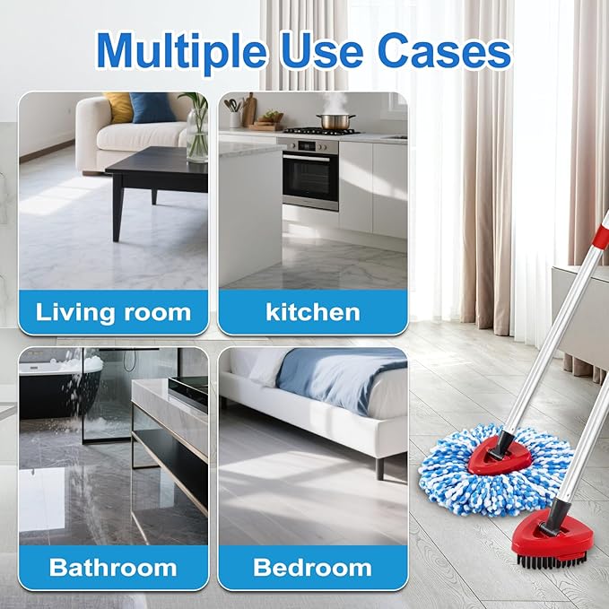 Mop Replacement Heads for O Cedar RinseClean 2 Tank System,2 Microfiber Mop Head Refills,1 Scrubber Mop Head and 1 Mops Base Combo Set for O-Cedar 2 Tank,MOp Replace Heads for Wet/Dry Floor Cleaning