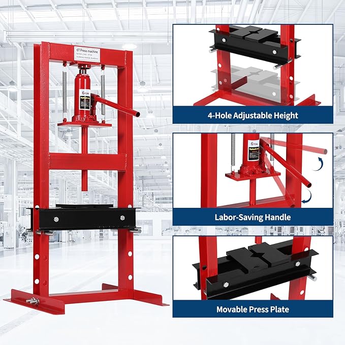 20T H-Frame Garage Floor Adjustable Shop Bearing Press with Stamping Plates to Bend