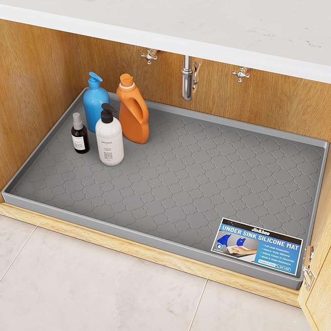 Jin&Bao Waterproof Under Sink Mat 28x19 for Kitchen and Bathroom, Thicken Cabinet Protector and Kitchen Shelf Liner, Organizer and Storage, Multipurpose Mat for Pets, Coffee Area, and Shoe Entryway