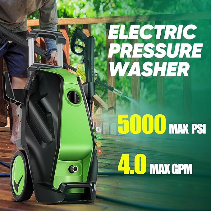 Pressure Cleaner, 5000 PSI 4.0 GPM Heavy Duty Power Cleaner with 33FT Hose, 4 Quick Connect Nozzles, Foam Cannon, Blue