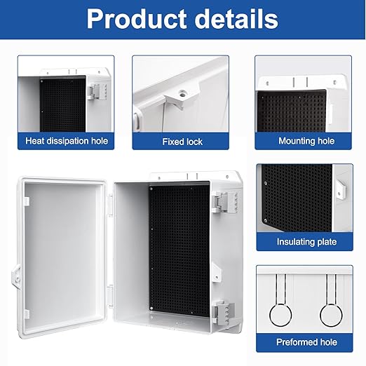Electrical Junction Box 11"x7.4"x3.3" ABS Waterproof Enclosure Plastic Weatherproof Project Box with Internal Mounting Panel Hinged Cover (Grey Plastic)