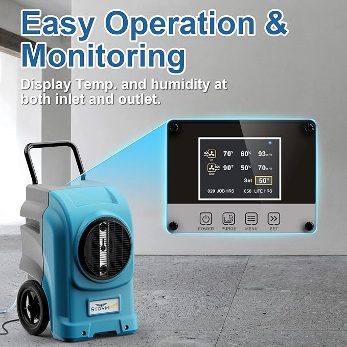 ALORAIR LGR Commercial Dehumidifier with Pump & Drain Hose, Portable Industrial Dehumidifiers with Wheels for Water Damage Restore, Basement, Garage, 5 Years Warranty (Blue, Storm Elite No WiFi)