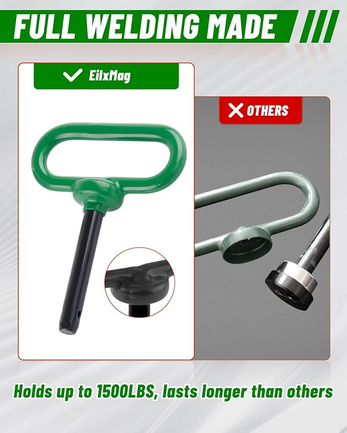 2Pack Hitch Pin, 1/2 x 3 Inch Trailer Hitch Pin with Clip and Rubber-Coated Handle, Strong Heavy Duty Lawn Mower Hitch Pin for Mowers, Tractor Truck, Towing Cargo, ATV (Green)