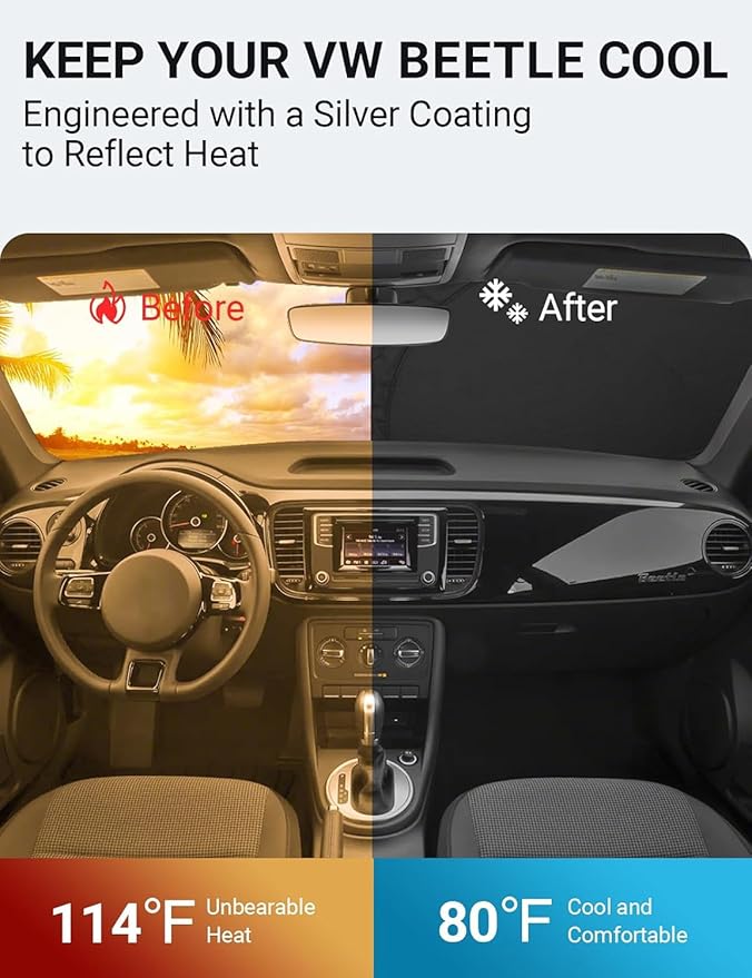 Proadsy 2025 Upgrade Windshield Sun Shade Custom Fit Volkswagen VW Beetle 2012-2019 4-Layer Foldable Front Sunshade Protector Sun Visor Blocks UV Rays Keep Car Cooler