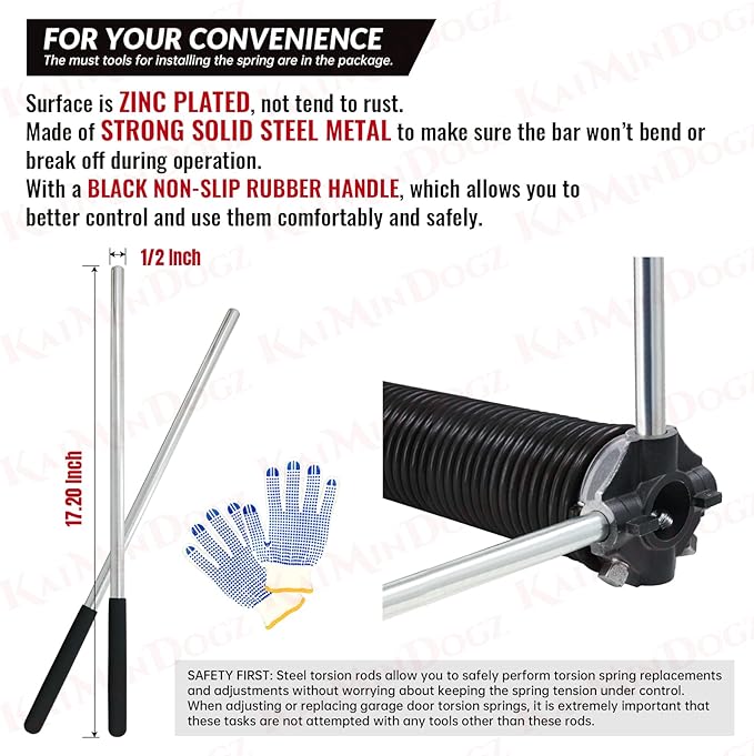 Pair of 2" Garage Door Torsion Springs Set with Non-Slip Winding Bar & Gloves,High Precision Electrophoresis Black Coated, for Replacement & Installation, MIN 16,000 Cycles (0.225x2''x29'')