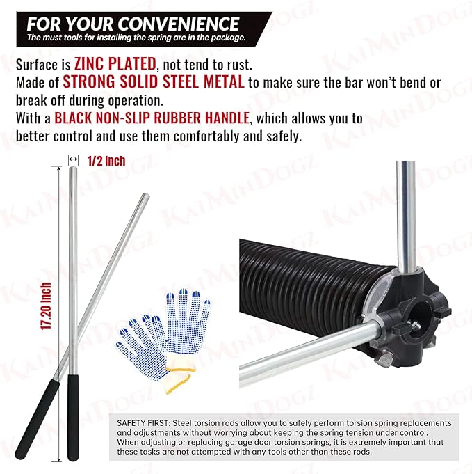 Pair of 2" Garage Door Torsion Springs Set with Non-Slip Winding Bar & Gloves,High Precision Electrophoresis Black Coated, for Replacement & Installation, MIN 16,000 Cycles (0.218x2''x28'')