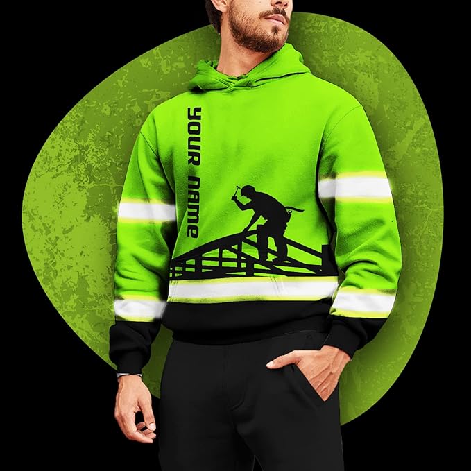 Matedecor High Visibility Hi Vis Hoodie for Men - Jobs Collection Custom Name Class 3 Reflective Safety Workwear