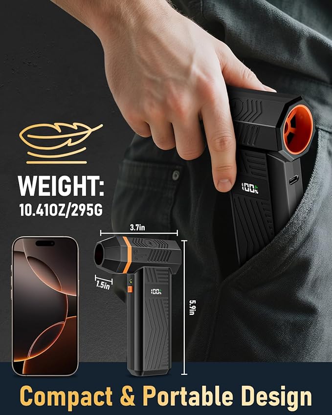 EVEAGE Compressed Air Duster, 180000RPM 4-Gear Adjustable Electric Air Duster with Display Screen & LED Light, 5000mAh Rechargeable Cordless Air Blower for Keyboard/PC/Car/Home Cleaning Reusable