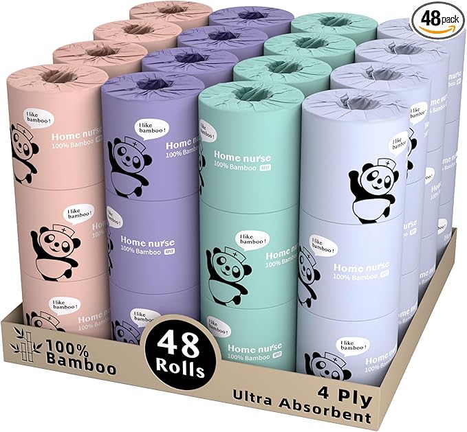 Home Nurse - Bamboo Toilet Paper, 4-ply 48 Rolls | Strong & Soft, Organic Natural Plant Based, Unbleached & Non Toxic, Tree Free Eco Friendly, Chemical Free, No Dust