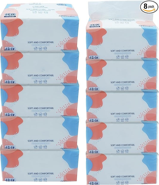 Small Soft Facial Tissues, Toilet Paper, Disposable Facial Napkins, Bag Cover NOT In Box, Material Wood Pulp Fiber NOT COTTON, 4-Ply, 8 Packs, 380 Sheets per Pack