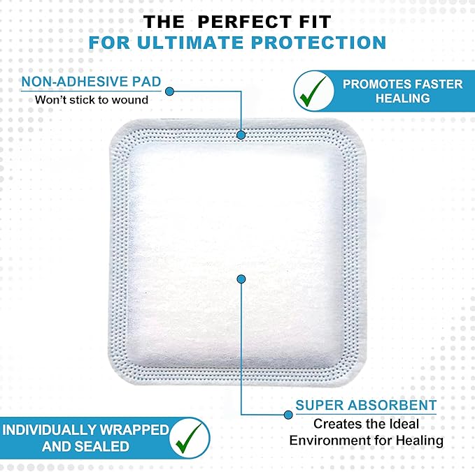 MedVance Super Absorbent Dressing, Non-Adhesive Pads for Wound Care, Pressure Ulcers & 1st/2nd Degree Burns, Superior Moisture Absorption, Box of 5 Dressings (3"x3" Bandage, 1.75"x1.75" Absorbent Pad)