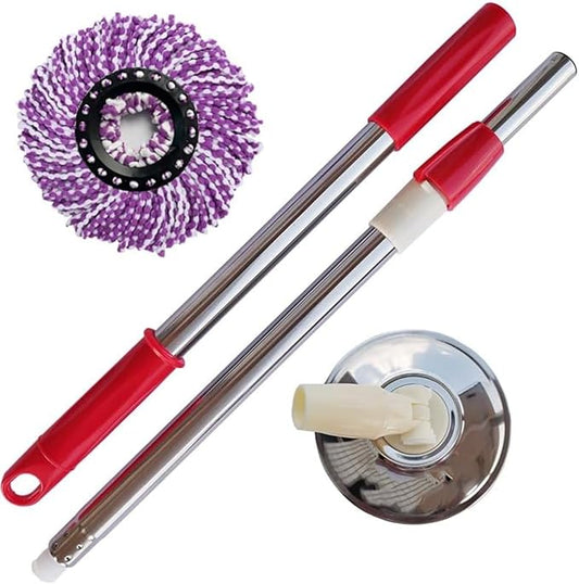 Spin Mop Replacement Handle, 360 Degrees Rotating Telescopic Mop Stick with Robust Reinforced Plastic Disc for Bucket Cleaning System (Stainless Steel, Black)