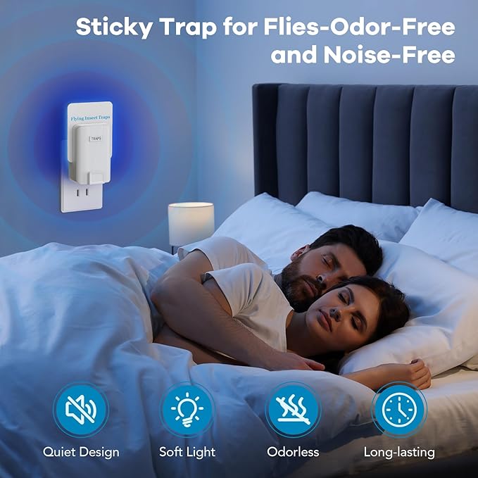 Fly Trap lndoor, 2 Pack Plug-in Insect Trap with 6 Refills, Fruit Fly Trap for Indoors, Gnat Killer for Flies, Mosquitoes, Moths & Other Flying Bugs (2 Device+6 Refill)