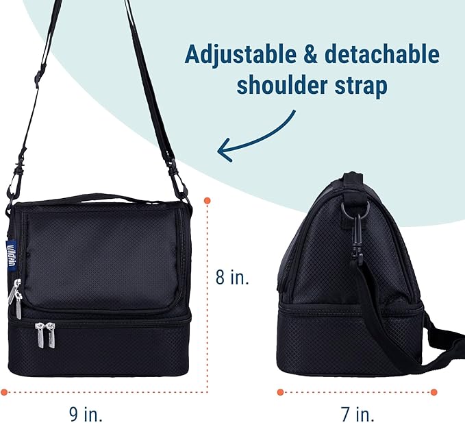 Wildkin Two Compartment Insulated Lunch Bag for Kids – School & Travel Ready - Rip-Stop Black