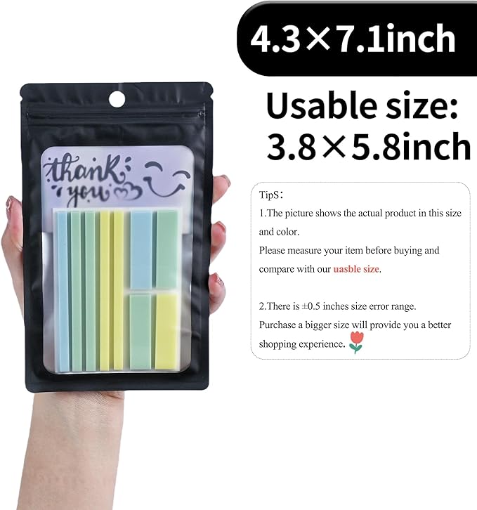 100 Pack Resealable Plastic Bags for Food Storage, Zipper Bags with Clear Front Window, Packaging Pouch for Small Business (Black, 4.3x7.1 inch)