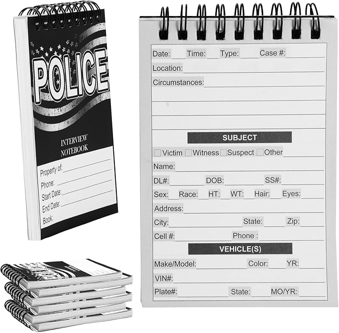 6 Pcs Public Safety Police Field Interview Notebook Report Notepad for Law Enforcement Officer Gifts Ticket Book Notebook Cop Interview Equipment Accessories, 70 Sheets/ 140 Pages(3.5x5 Inch)