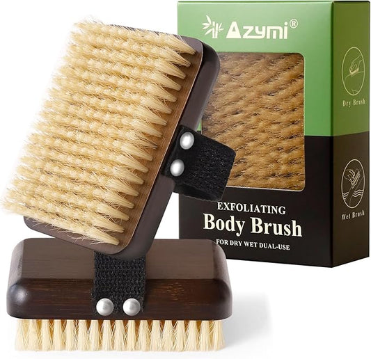 Dry Brushing Body Brush, Azymi Shower Brush for Body Natural Thick Bristles Exfoliates Dead Skin, Detoxifies, Improves Blood Circulation- Spa-Grade Dual Use Dry& Wet Brush 1-Pack