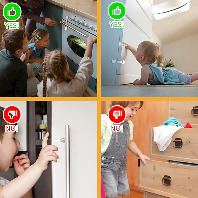 10-Pack Child Safety Cabinet Locks，Adjustable No Drilling Baby Proofing Strap Latches for Drawers,Cupboard,Cabinets,Fridge,Toilet Seat,Door,Closet–No Tool Easy 3M Adhesive Installation