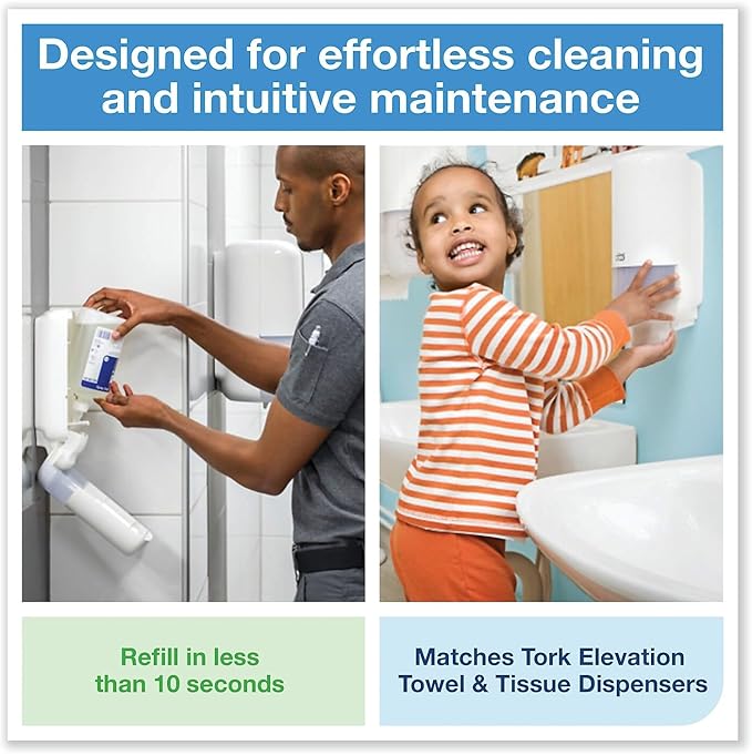 Tork Liquid Skincare Dispenser for Liquid Soap and Hand Sanitizer White S1, Economical, Elevation Range, 570020A (Pack of 1)