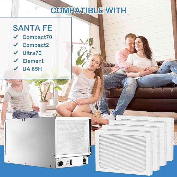 9 x 11 x 1 MERV 13 Replacement Dehumidifier Filter Compatible with Santa Fe Compact70, Ultra70, Element, Compact2, UA 65H dehumidifier Models, 4 Pack