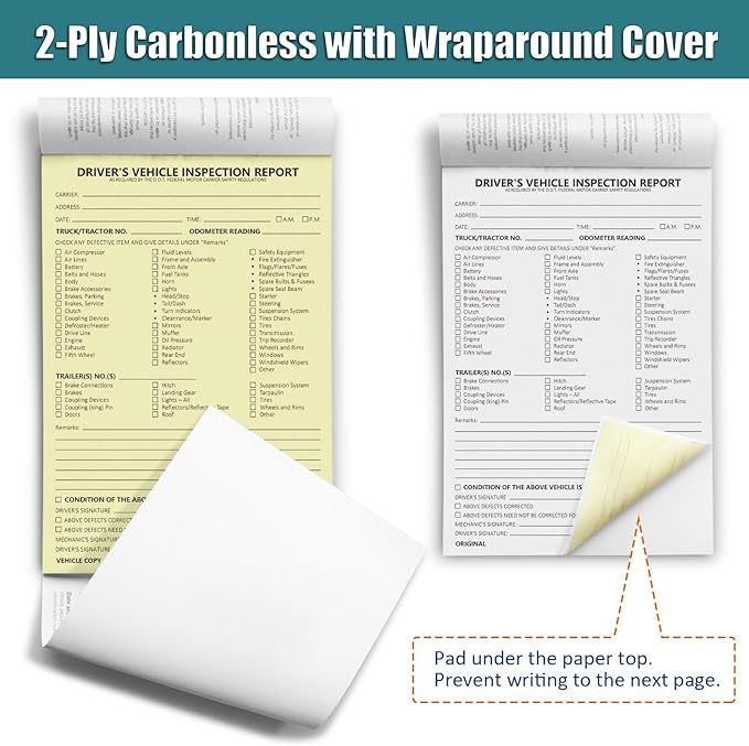 Detailed Driver's Vehicle Inspection Report, 5 Pack, Daily Pre Trip Inspection Book for Trucker, 2-Ply Carbonless, 35 Sets of Forms per DVIR Log Book for Truck Drivers, 8.5" x 5.5"