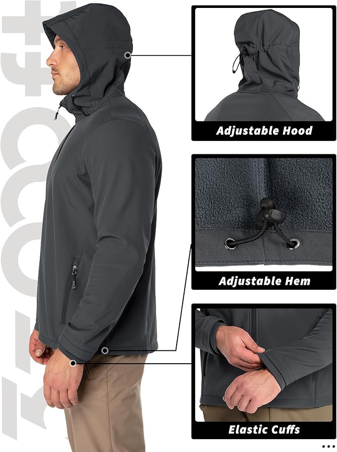33,000ft Men's Hooded Softshell Jacket Waterproof Lightweight Insulated Windbreaker Fleece Lined Rain Shell Jacket