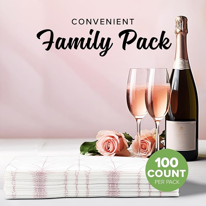 SimuLinen Rose Gold Geometric Disposable Paper Towels for Bathroom - Cloth-Like, Soft, Single-Use, Linen Feel, 12x17", 100ct (Made in Germany)