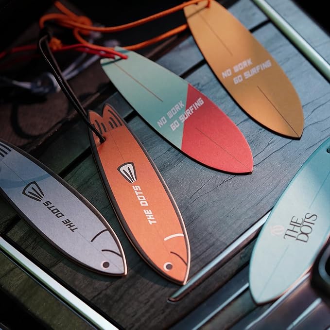 THEDOTS Series 15 Pack Orange Blossom Leather Surfboard Hanging Car Air Fresheners, Detachable Message Cards with Surfing Art, Long-lasting Scent for Car & Home